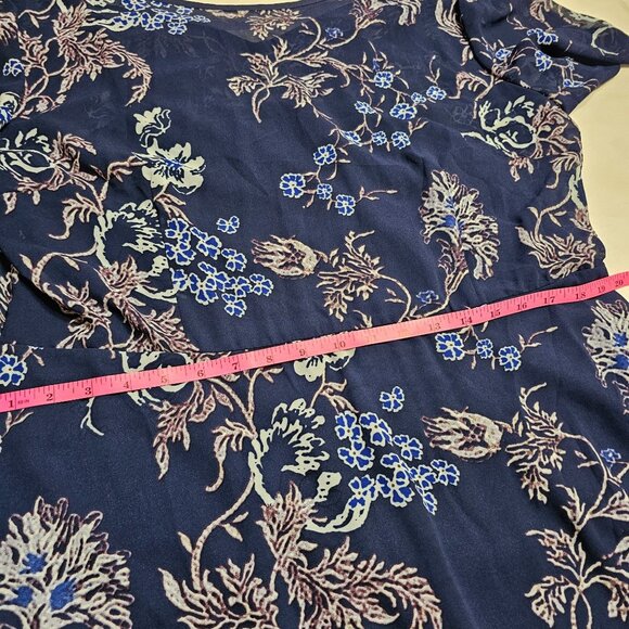 Floral Navy Blue Maxi Dress XXL W/Spaghetti Straps & Sheer Overlay Design - Picture 11 of 13